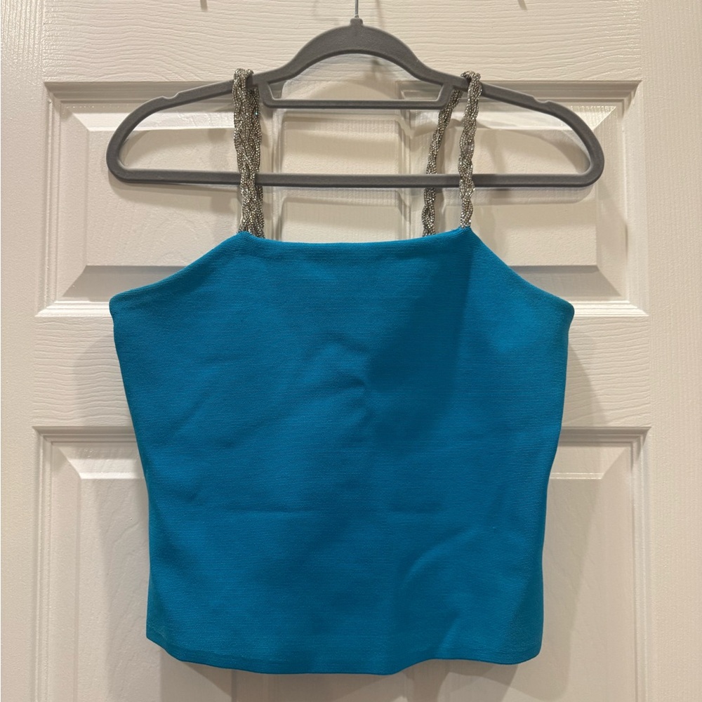 House of Harlow 1960 Teal Camisole with Metallic Straps